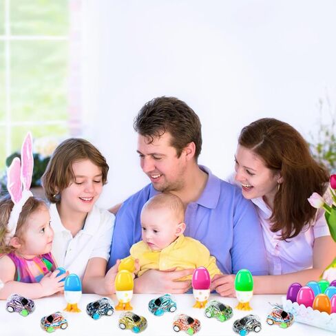 12pcs prected eggs Easter Eggs with Pull Back Car Toys ، و Mini Race Cars Homps for Kids Party Forms Stuffers for Boy Girl Holiday School School Justs Goodie Bags Fulers in Kuwait