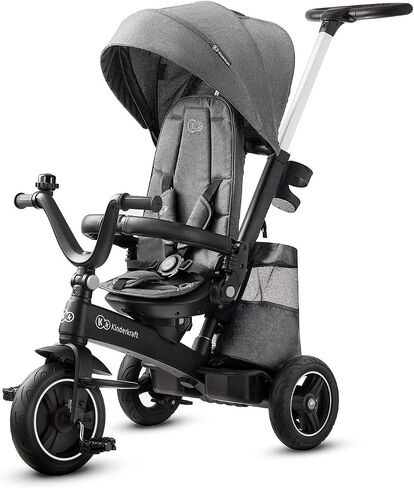 Kinderkraft EASYTWIST Trycicle for Kids Toddlers, Trike 5-in-1, Swivel seat 360° Rotation, Waterproof Material with UPF50+ Filter, Adjustable Parent Handle, Gray in Kuwait