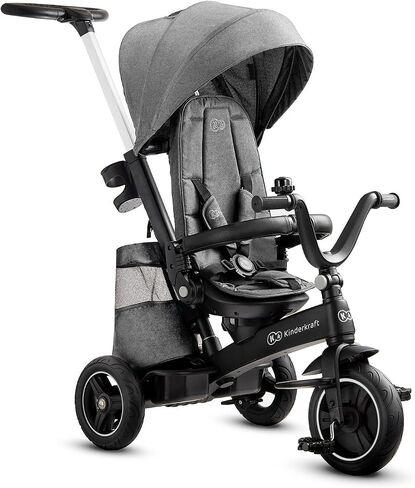 Kinderkraft EASYTWIST Trycicle for Kids Toddlers, Trike 5-in-1, Swivel seat 360° Rotation, Waterproof Material with UPF50+ Filter, Adjustable Parent Handle, Gray in Kuwait