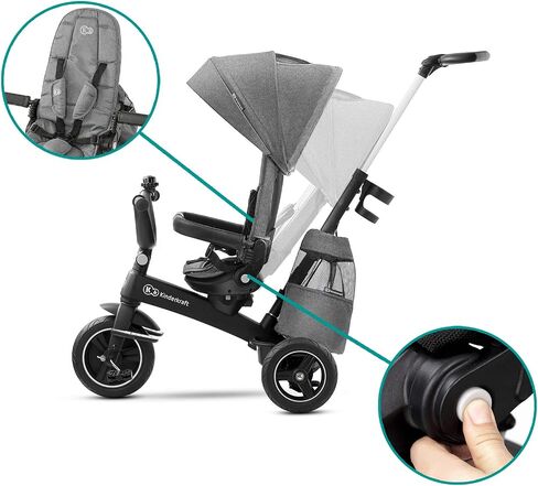 Kinderkraft EASYTWIST Trycicle for Kids Toddlers, Trike 5-in-1, Swivel seat 360° Rotation, Waterproof Material with UPF50+ Filter, Adjustable Parent Handle, Gray in Kuwait