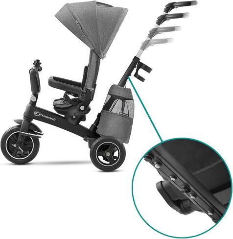 Kinderkraft EASYTWIST Trycicle for Kids Toddlers, Trike 5-in-1, Swivel seat 360° Rotation, Waterproof Material with UPF50+ Filter, Adjustable Parent Handle, Gray in Kuwait