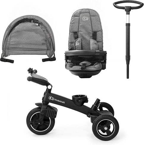 Kinderkraft EASYTWIST Trycicle for Kids Toddlers, Trike 5-in-1, Swivel seat 360° Rotation, Waterproof Material with UPF50+ Filter, Adjustable Parent Handle, Gray in Kuwait