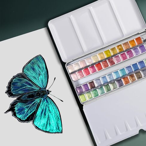 Handmade Metallic Watercolor Paints Set for Adult Artists, 36 Glitter Solid Water Color Paint 2ml Half Pans Metal Case Sparkle Pearlescent Watercolour Painting Set Art Supplies in Saudi Arabia