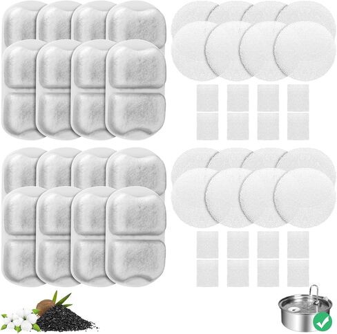 16-Pack Cat Fountain Filter for 7L/230oz/1.8G Stainless Steel Dog Dispenser, 16 Sets of Dog Water Fountain Replacement Filter/Foam/Sponge for 7L/230oz 1.8GAL Pet Drinking Water Bowl in Kuwait