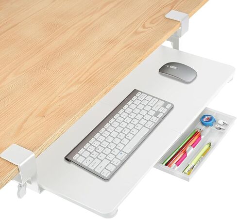 Desktop Keyboard Tray, Pull-Out Under The Table, 26.77 "X 11.81" Large-Sized Keyboard Tray, C-Shaped Lip Holder, Easy to Install, Suitable for Home Learning and Office Use(White) in Kuwait