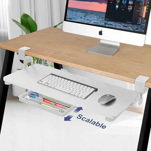 Desktop Keyboard Tray, Pull-Out Under The Table, 26.77 "X 11.81" Large-Sized Keyboard Tray, C-Shaped Lip Holder, Easy to Install, Suitable for Home Learning and Office Use(White) in Kuwait