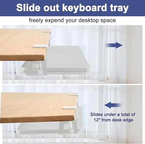 Desktop Keyboard Tray, Pull-Out Under The Table, 26.77 "X 11.81" Large-Sized Keyboard Tray, C-Shaped Lip Holder, Easy to Install, Suitable for Home Learning and Office Use(White) in Kuwait