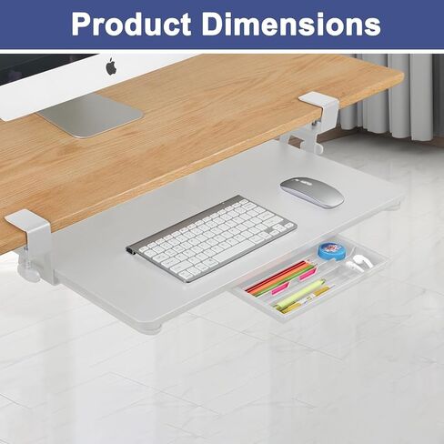 Desktop Keyboard Tray, Pull-Out Under The Table, 26.77 "X 11.81" Large-Sized Keyboard Tray, C-Shaped Lip Holder, Easy to Install, Suitable for Home Learning and Office Use(White) in Kuwait