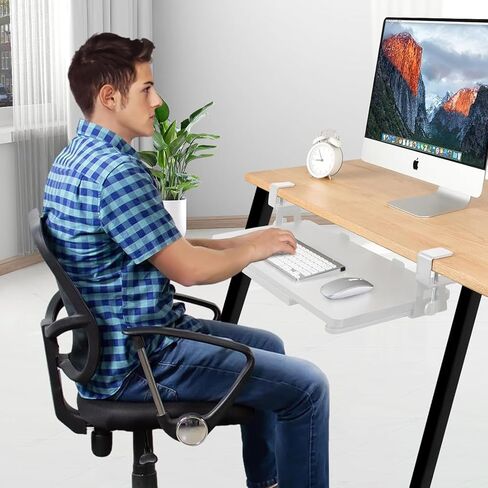 Desktop Keyboard Tray, Pull-Out Under The Table, 26.77 "X 11.81" Large-Sized Keyboard Tray, C-Shaped Lip Holder, Easy to Install, Suitable for Home Learning and Office Use(White) in Kuwait