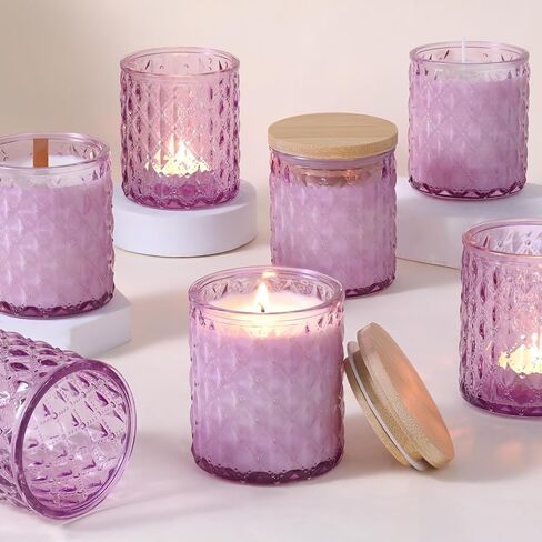MATAHUM 8 Pack Purple Candle Jars for Making Candles, 7 OZ Empty Glass Candle Making Jars with Bamboo Lids for Candle Making Supplies, Candle Containers Vessels for Home DIY Decoration in Saudi Arabia