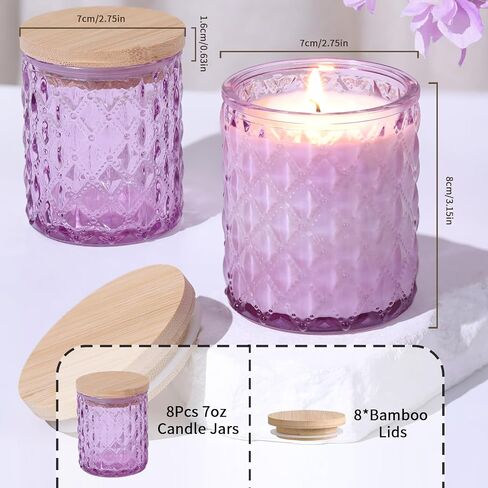 MATAHUM 8 Pack Purple Candle Jars for Making Candles, 7 OZ Empty Glass Candle Making Jars with Bamboo Lids for Candle Making Supplies, Candle Containers Vessels for Home DIY Decoration in Saudi Arabia