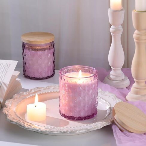 MATAHUM 8 Pack Purple Candle Jars for Making Candles, 7 OZ Empty Glass Candle Making Jars with Bamboo Lids for Candle Making Supplies, Candle Containers Vessels for Home DIY Decoration in Saudi Arabia