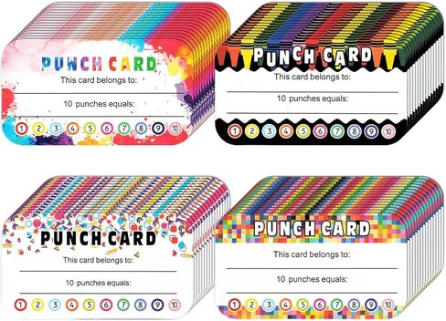 320 Pieces Punch Cards Incentive Student Reward Card Awards Loyalty Cards for Classroom Kids Behavior Teachers Students Business Punch 3.5 x 2 Inch（4 Styles） in Kuwait