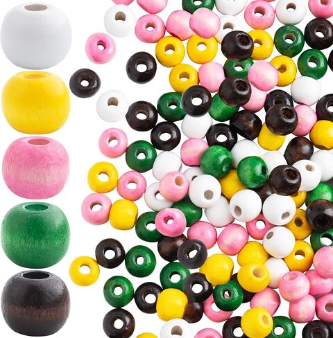 100pcs 9x10mm Wooden Beads for Crafts, Colorful Round Large Hole Wood Hair Bead, Lightweight Wooden Spacer Beads for Macrame Necklace Bracelet DIY Craft Handmade Decor in Saudi Arabia