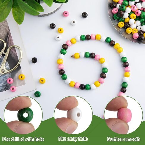 100pcs 9x10mm Wooden Beads for Crafts, Colorful Round Large Hole Wood Hair Bead, Lightweight Wooden Spacer Beads for Macrame Necklace Bracelet DIY Craft Handmade Decor in Saudi Arabia