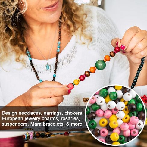 100pcs 9x10mm Wooden Beads for Crafts, Colorful Round Large Hole Wood Hair Bead, Lightweight Wooden Spacer Beads for Macrame Necklace Bracelet DIY Craft Handmade Decor in Saudi Arabia