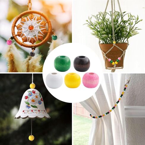100pcs 9x10mm Wooden Beads for Crafts, Colorful Round Large Hole Wood Hair Bead, Lightweight Wooden Spacer Beads for Macrame Necklace Bracelet DIY Craft Handmade Decor in Saudi Arabia