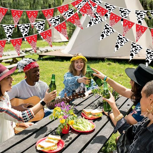 Ctosree 5 Pcs 49 Ft Western Party Decorations Bandana Pennant Banner Wild West Pennant Flags Rodeo Triangle Banner for Western Cowboy Cowgirl Birthday Baby Shower Party Supplies Decor in Kuwait
