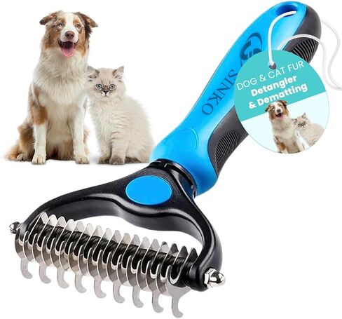 Sinko Undercoat Rake للكلاب والقطط ، مشط مع أسنان غير قابلة للصدأ عريضة على جانبها للفراء الفراء ، الفراء ، إزالة الفراء ، العقد ، الحصير ، والتشابك بالحيوانات الأليفة (الأزرق) in Kuwait