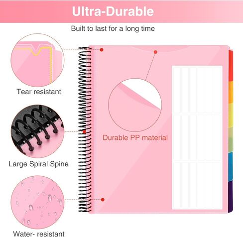 12 Pocket Project Organizer, Forvencer 1/6-cut Tab Binder Organizer with Sticky Labels, Multi Pocket Folder with Zipper Pouch, Folder Binder Spiral Pocket Notebook, Office Supplies, Letter Size, Blush in Kuwait