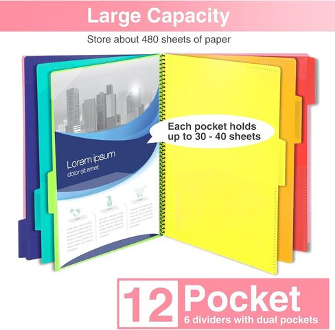 12 Pocket Project Organizer, Forvencer 1/6-cut Tab Binder Organizer with Sticky Labels, Multi Pocket Folder with Zipper Pouch, Folder Binder Spiral Pocket Notebook, Office Supplies, Letter Size, Blush in Kuwait