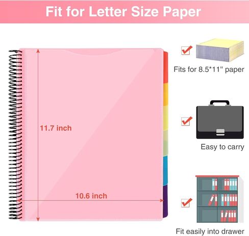 12 Pocket Project Organizer, Forvencer 1/6-cut Tab Binder Organizer with Sticky Labels, Multi Pocket Folder with Zipper Pouch, Folder Binder Spiral Pocket Notebook, Office Supplies, Letter Size, Blush in Kuwait