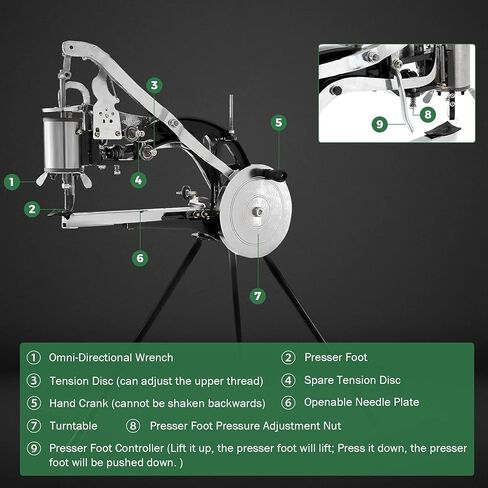 BEAMNOVA الجلود الإسكافي آلة الخياطة أداة إصلاح الأحذية معدات اليد الصناعية الثقيلة مع الإبر مجموعة الحرفية الجلدية، الأخضر الداكن in Kuwait