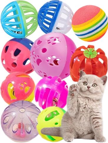 Cat Toy Bundle with 15 Assorted Toys, Including Soft Fuzzy Balls, Feather Mice, and Sturdy Plastic Balls, Fully Safe and Long-Lasting, Designed to Stimulate Play and Hunting Instincts in Cats in Saudi Arabia