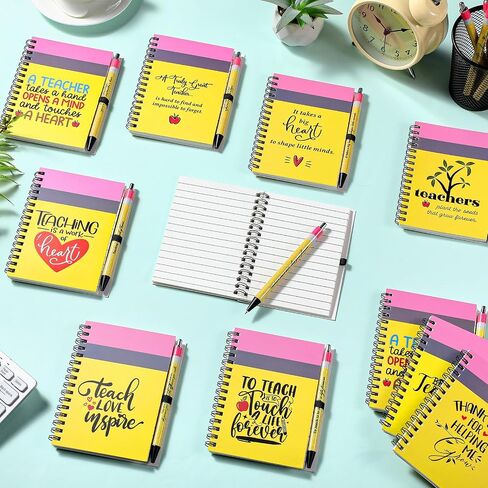10 Sets Teacher Appreciation Gift Bulk, Pencil Design Spiral Notebooks Glitter Ballpoint Pen Set, Teacher Thank You Gifts for Employee, Staff, Coworkers, Office, School Supplies, 10 Styles in Saudi Arabia