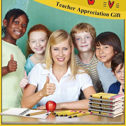 10 Sets Teacher Appreciation Gift Bulk, Pencil Design Spiral Notebooks Glitter Ballpoint Pen Set, Teacher Thank You Gifts for Employee, Staff, Coworkers, Office, School Supplies, 10 Styles in Saudi Arabia