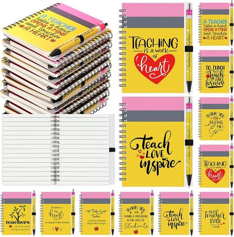 10 Sets Teacher Appreciation Gift Bulk, Pencil Design Spiral Notebooks Glitter Ballpoint Pen Set, Teacher Thank You Gifts for Employee, Staff, Coworkers, Office, School Supplies, 10 Styles in Saudi Arabia
