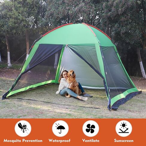 Screen Tent Camping Tent Outdoor Beach Tent Sun Shelter with 2-Pcs Side Wall & LED 12x12 FT 9-12 Person in Saudi Arabia