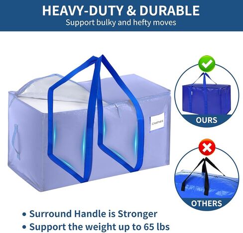 3-Pack Moving Bags with Carrying Handles and Zipper - Heavy Duty Space Saving Bags with Tag Pocket,Extra Large Storage Bags, Waterproof Totes for Clothes College move-in,Blue in Saudi Arabia