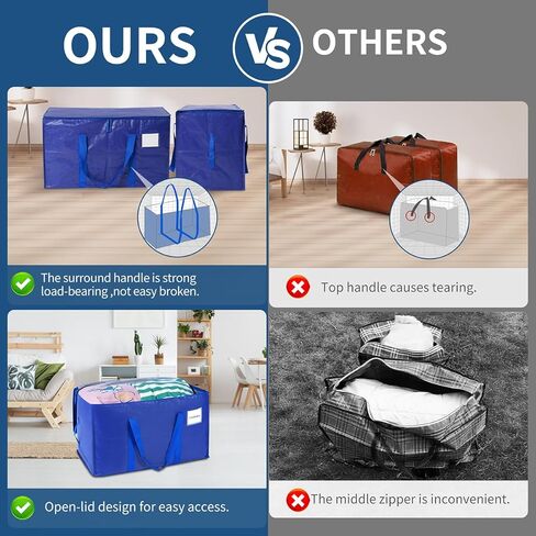 3-Pack Moving Bags with Carrying Handles and Zipper - Heavy Duty Space Saving Bags with Tag Pocket,Extra Large Storage Bags, Waterproof Totes for Clothes College move-in,Blue in Saudi Arabia