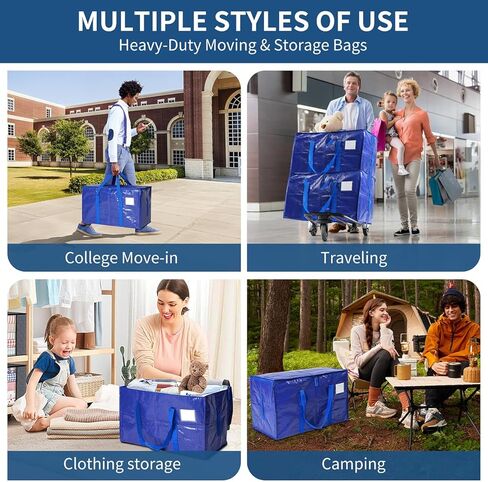 3-Pack Moving Bags with Carrying Handles and Zipper - Heavy Duty Space Saving Bags with Tag Pocket,Extra Large Storage Bags, Waterproof Totes for Clothes College move-in,Blue in Saudi Arabia