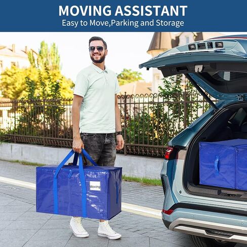 3-Pack Moving Bags with Carrying Handles and Zipper - Heavy Duty Space Saving Bags with Tag Pocket,Extra Large Storage Bags, Waterproof Totes for Clothes College move-in,Blue in Saudi Arabia