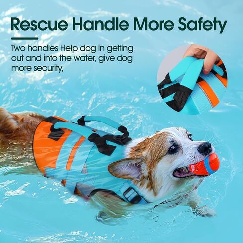 Kuoser Dog Life Jacket, Large High Flotation 2XL Dog Life Vest for Swimming Boating, Reflective Dogs Swimsuit Lifejacket, Pet Life Preserver with Double Rescue Handle, Blue, XXL in Saudi Arabia