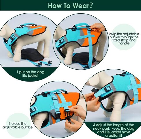 Kuoser Dog Life Jacket, Large High Flotation 2XL Dog Life Vest for Swimming Boating, Reflective Dogs Swimsuit Lifejacket, Pet Life Preserver with Double Rescue Handle, Blue, XXL in Saudi Arabia