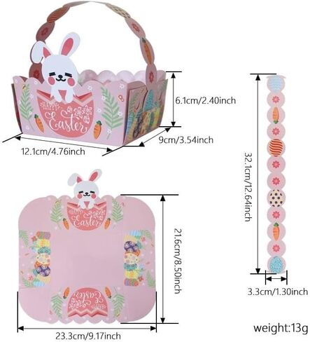 Rarapop 12Pcs Easter Treat Boxes Rabbit Ears Gable Box with Handle, 6.3 x 3.5 x 3.5 Inch Bunny Snack Candy Gift Boxes for Easter Basket Party Favor Gifts in Saudi Arabia