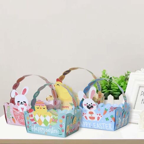 Rarapop 12Pcs Easter Treat Boxes Rabbit Ears Gable Box with Handle, 6.3 x 3.5 x 3.5 Inch Bunny Snack Candy Gift Boxes for Easter Basket Party Favor Gifts in Saudi Arabia