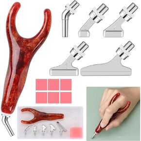 Diamond Painting Pen Kits with Angled Metal Tips,Ergonomic Diamond Art Pen and 5Pcs Purple 45 Degree Stainless Steel Screw Thread Multi Placer,Diamond Drill Pens for DIY Diamond Art