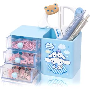 Roffatide Anime Cinnamoroll Desktop Derker Desker Cartoon Supplies حامل القلم الحاوية للمكتب لطيف كوب القلم الرصاص بوتش فرشاة Mini Box Blue