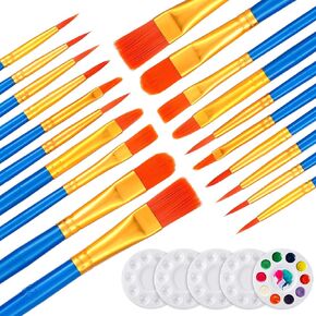 Paint Brush Set, 20PCS Artist Acrylic Paint Brushes with 5 Palettes, Fine Oil Watercolor Brushes Painting Paintbrushes for Face Body Rock Canvas, Kids Adult Drawing Arts Crafts Supplies