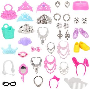 Barwa 40 PCS Doll Accessory Pags Crown Netclace Combish for 11.5 Inch Doll Doll Xmas Gift