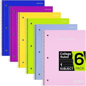 Spiral Notebook for School 12 Pack, 1 Subject, College Ruled Paper, 70 Sheets, 3 Hole Punched, 8" x 10-1/2", Lined Note Book Bulk, Writing Journal for Note Taking, Work, Assorted Colors