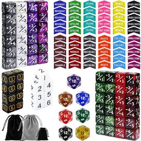 Sixpoints 130 قطعة MTG Counter Dice Plus 1 Life Gumber Tokens 6 Swide D20 Dice & MTG Gentters/Meywords Truits متوافق مع Magic the Gathering ، TCG ، ملحقات ألعاب الورق