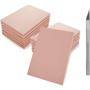 12 حزمة 4 "× 6" طابع مطاطي نحت مع مجموعة سكين هواية ، كتل نحت المطاط ، كتلة مشمع للطباعة ، الطباعة ، ختم الحرف المطاطية الناعمة - الوردي الشاحب (12 مساءً كتلة مطاطية مربعة + أداة نحت)