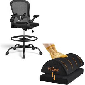 ErGear Drafting Chair, Standing Desk Chair with Flip-Up Armrests Foot Rest for Under Desk at Work with 2 Height Options