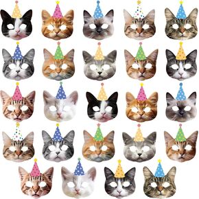 24 Pieces Cat Birthday Party Favors Masks Cat Kitten Party Kitten Birthday Masks Facial Decoration Cats Theme Cats Favors Supplies for Kids' Dress Up & Pretend Play Supplies
