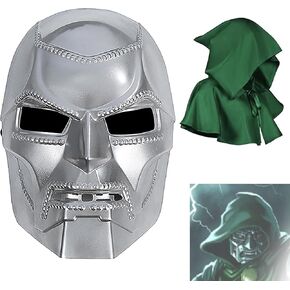 2pcs قناع Dr Doom مع عباءة فيكتور Von Von Doom Hallmet CoSplay Assplay Adutls (قناع الهالوين)
